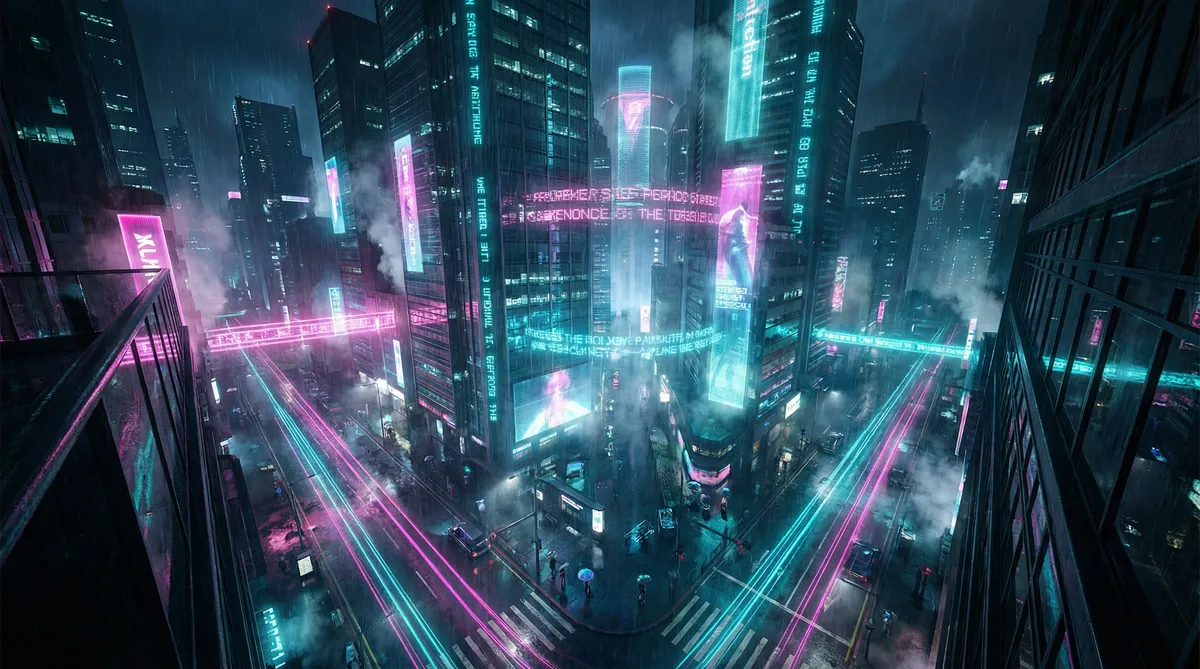 杰森 斯坦森的电影 竖屏短剧平台首页背景 - 赛博朋克都市夜景